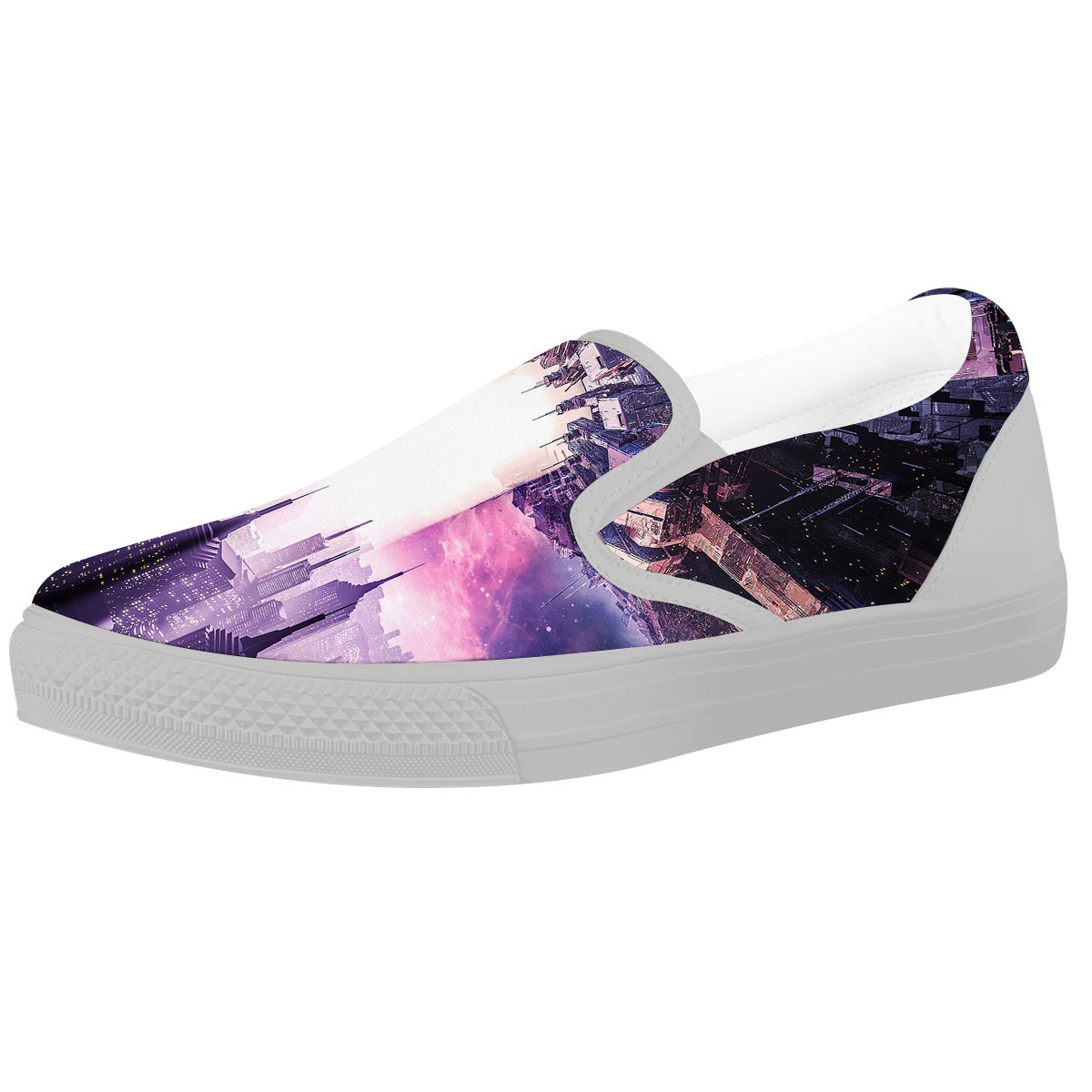 Alien Invasion Print White Slip On Shoes-grizzshop