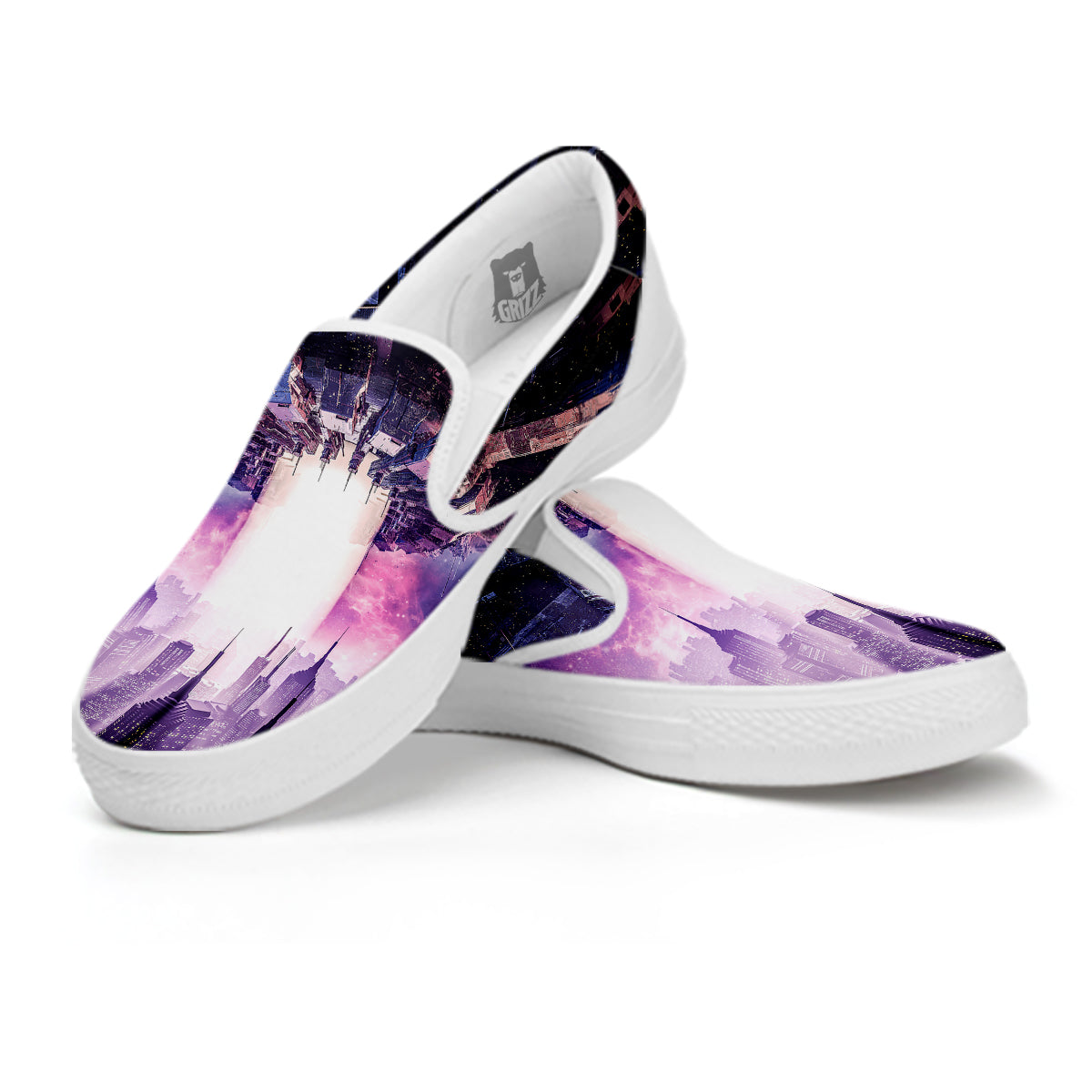 Alien Invasion Print White Slip On Shoes-grizzshop