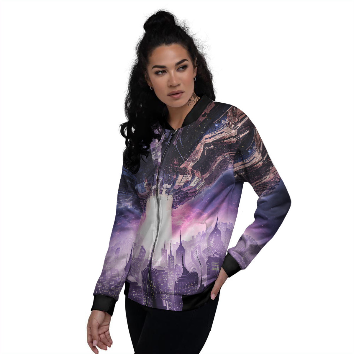 Alien Invasion Print Women's Bomber Jacket-grizzshop