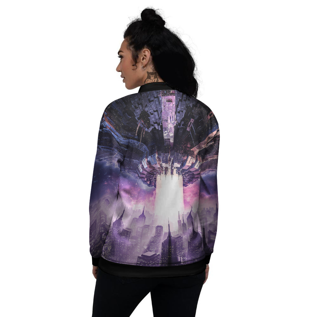 Alien Invasion Print Women's Bomber Jacket-grizzshop