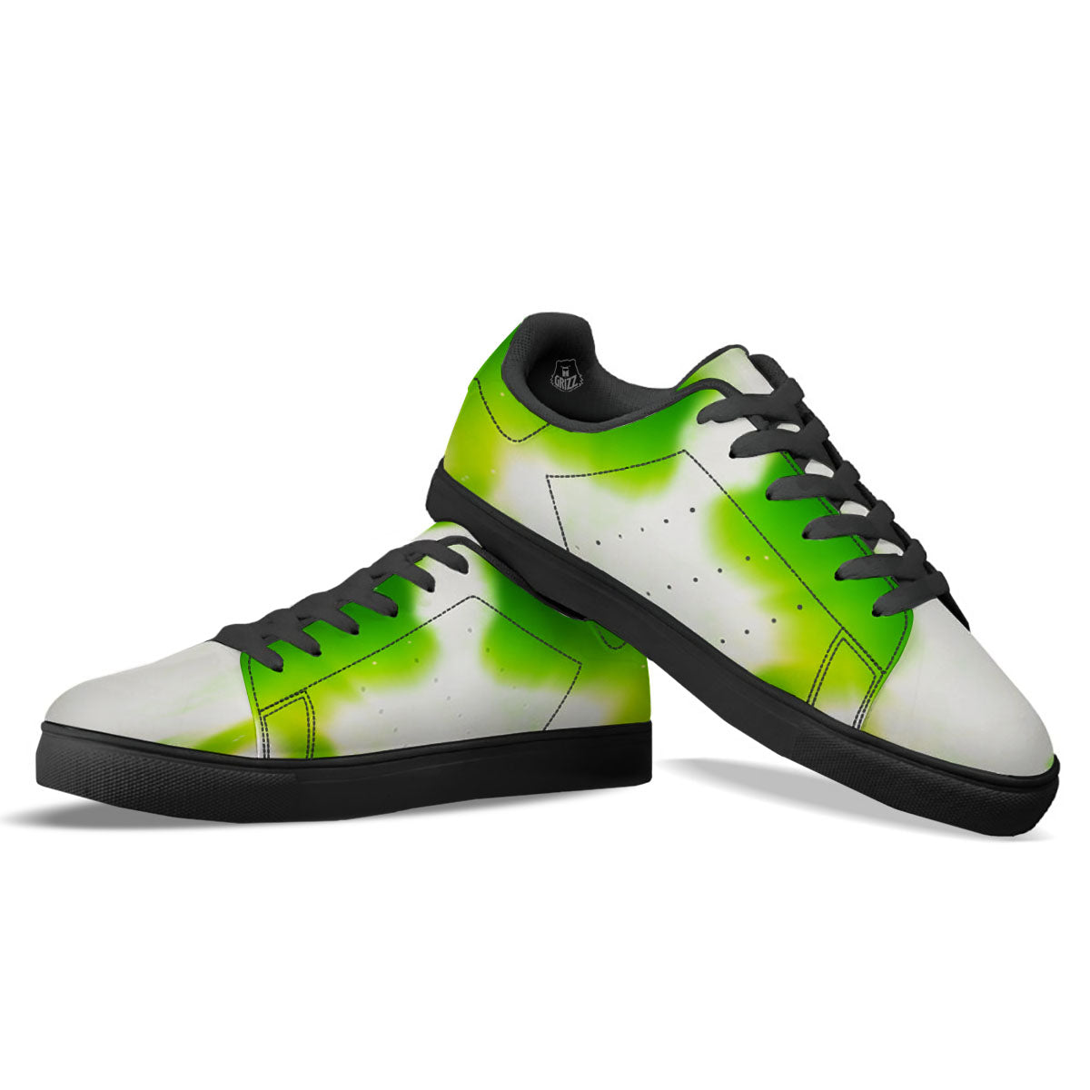 Alien Light Green Print Black Low Top Sneakers-grizzshop