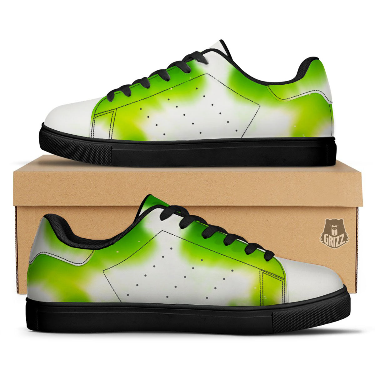 Alien Light Green Print Black Low Top Sneakers-grizzshop