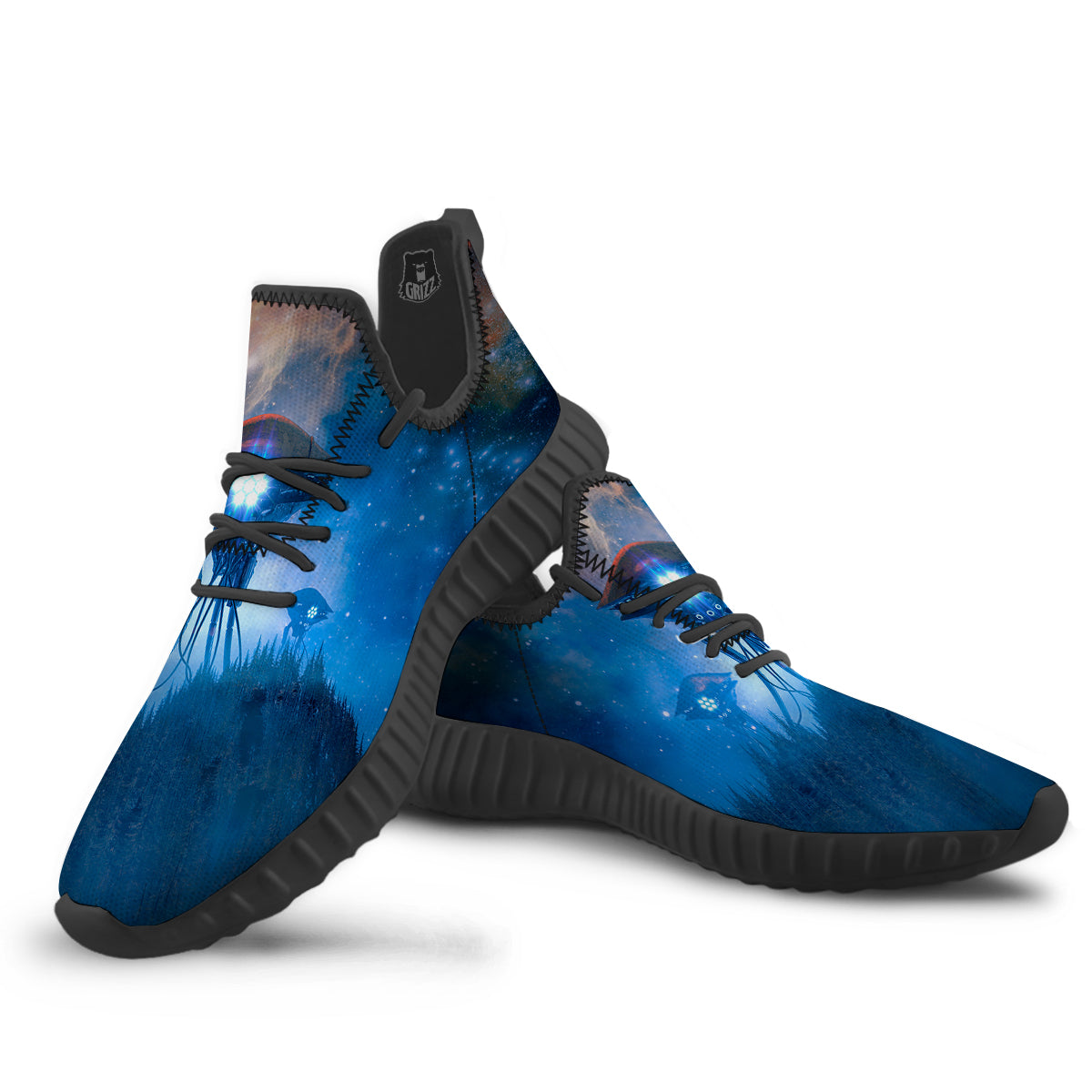 Alien Machines Print Black Walking Shoes-grizzshop