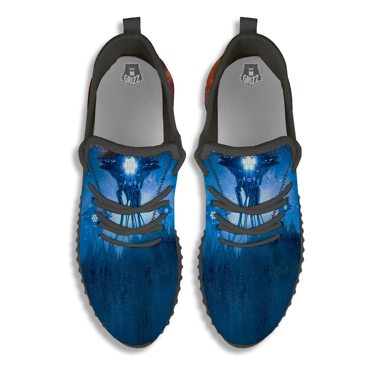 Alien Machines Print Black Walking Shoes-grizzshop