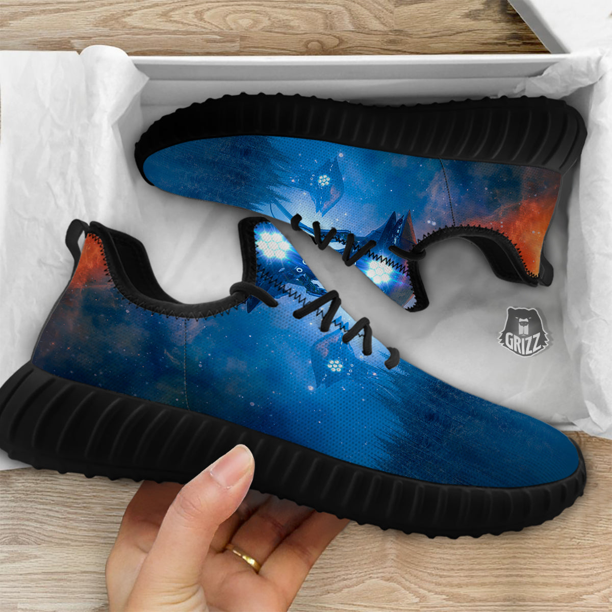 Alien Machines Print Black Walking Shoes-grizzshop