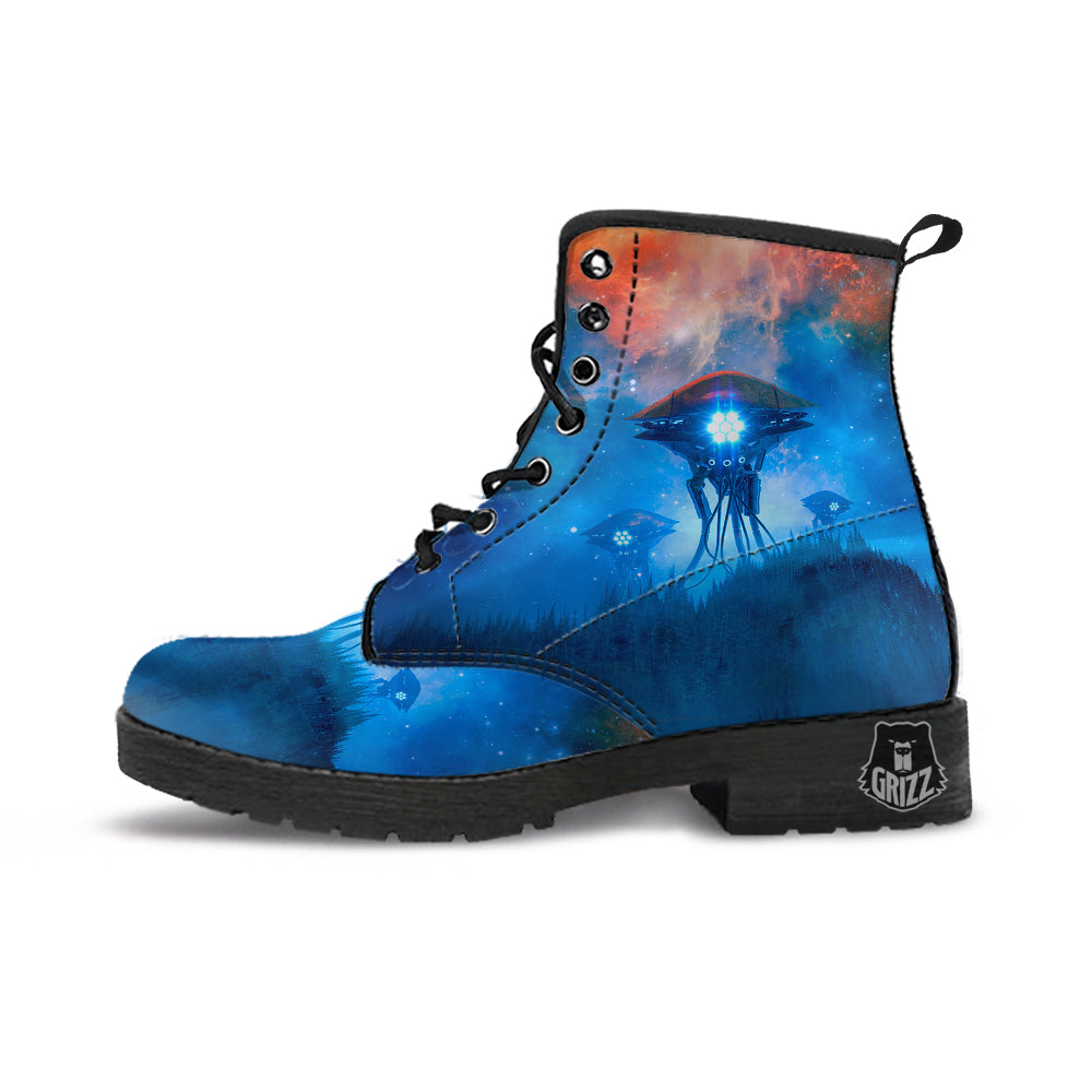 Alien Machines Print Leather Boots-grizzshop