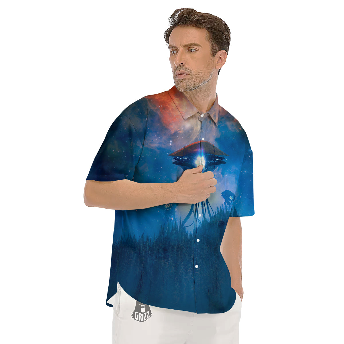 Alien Machines Print Men's Short Sleeve Shirts-grizzshop