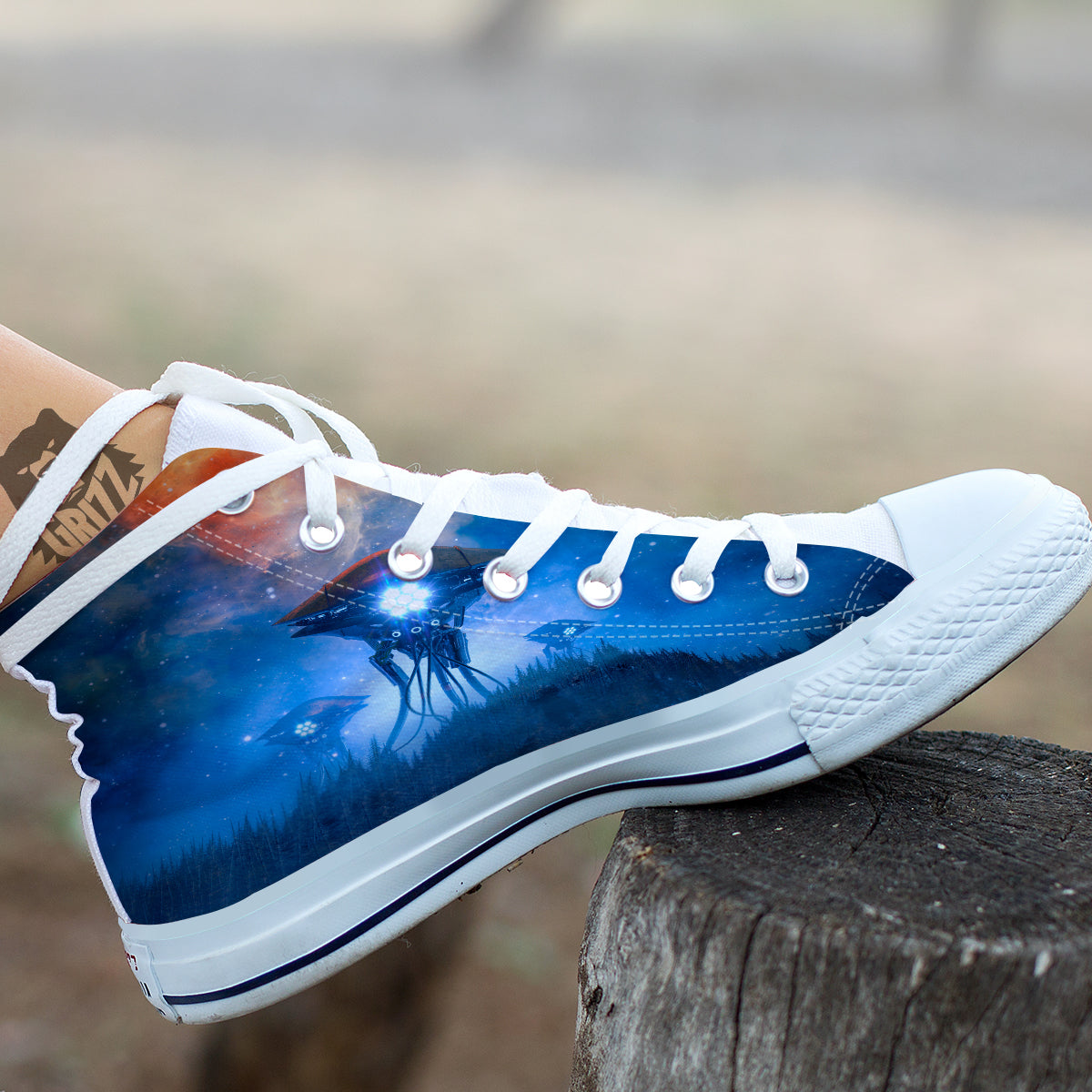 Alien Machines Print White High Top Shoes-grizzshop