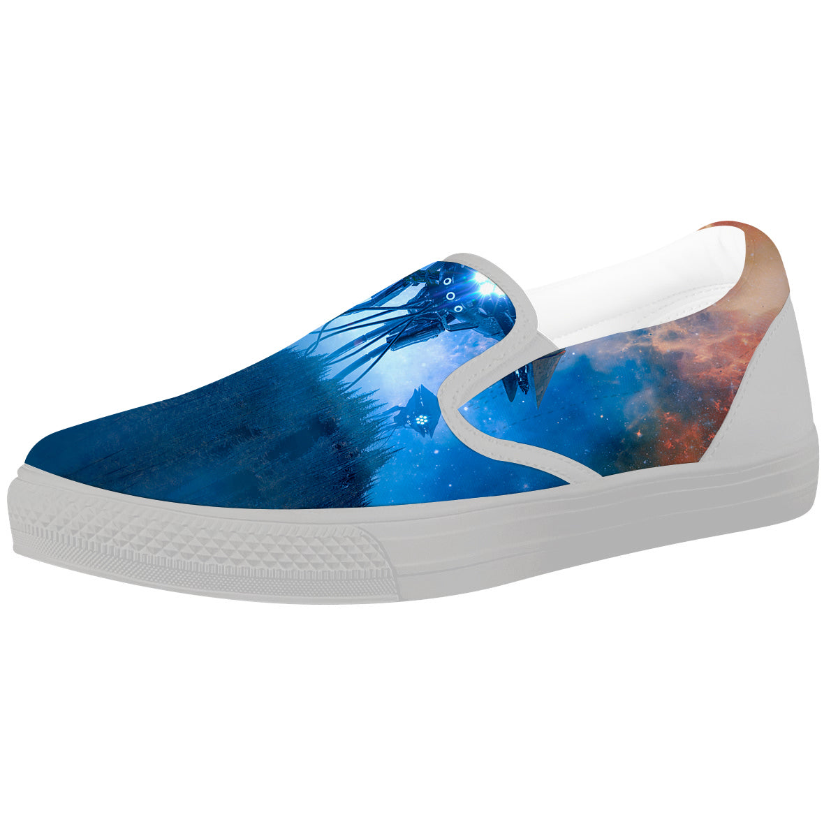 Alien Machines Print White Slip On Shoes-grizzshop