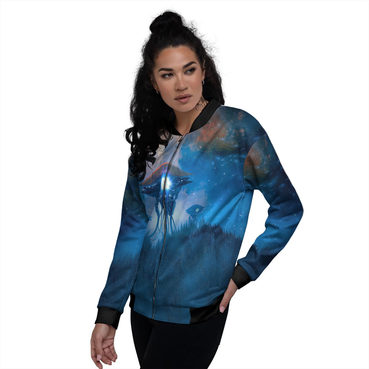 Alien Machines Print Women's Bomber Jacket-grizzshop