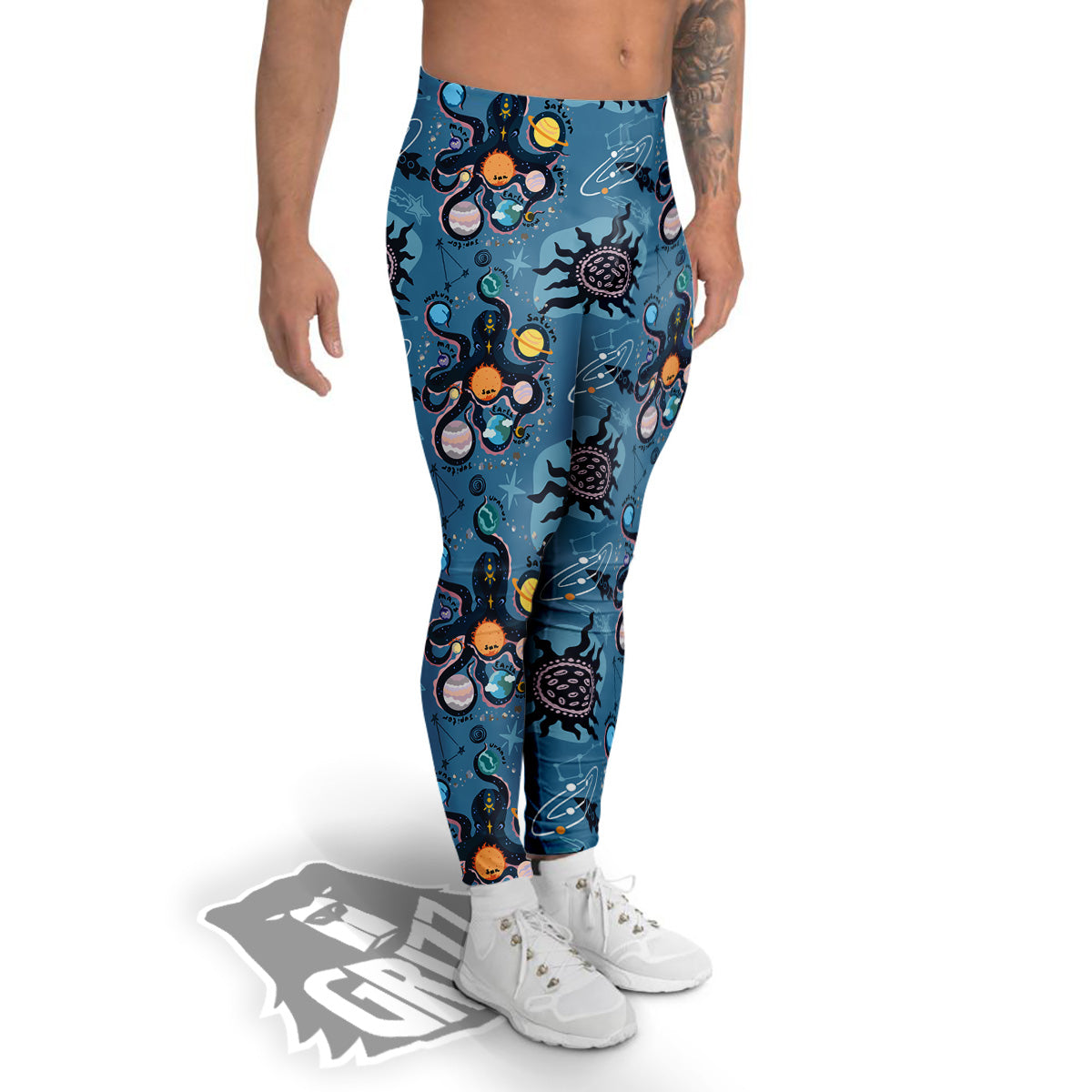 Alien On Planets Print Pattern Men's Leggings-grizzshop