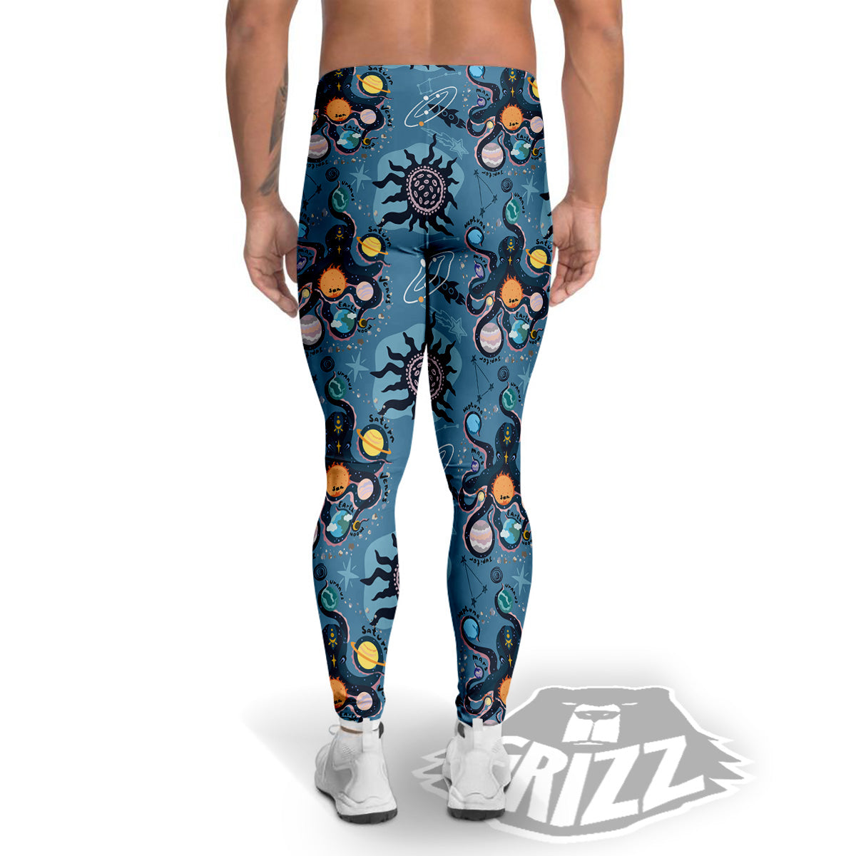 Alien On Planets Print Pattern Men's Leggings-grizzshop