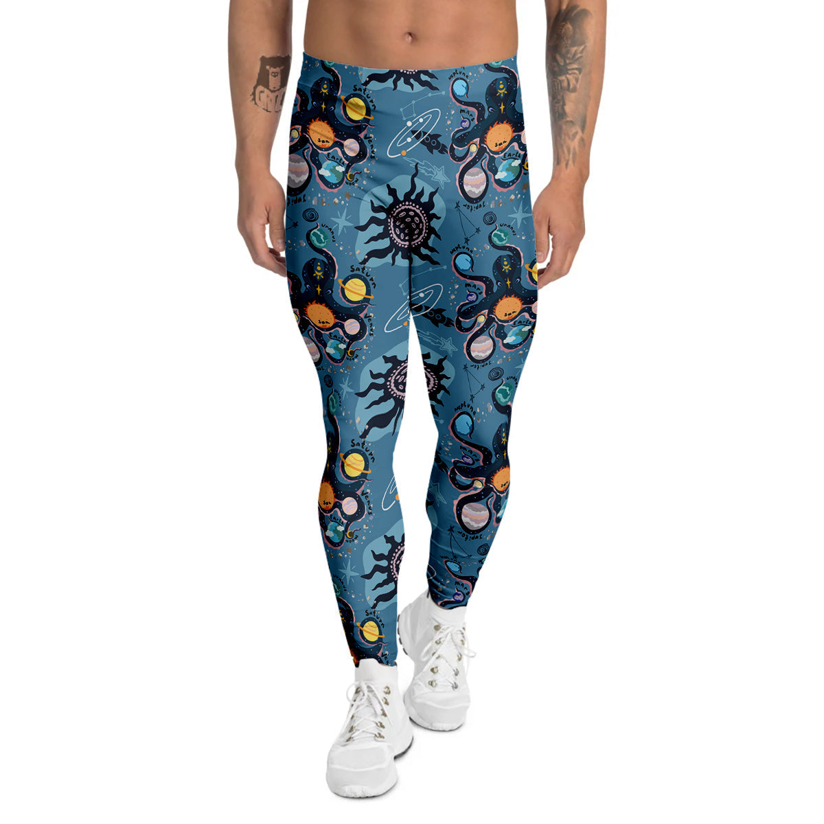 Alien On Planets Print Pattern Men's Leggings-grizzshop