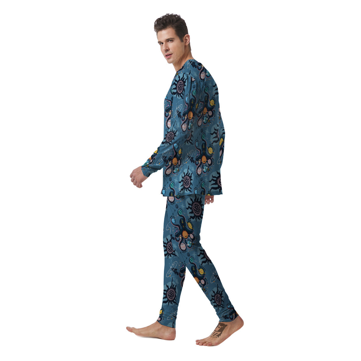 Alien On Planets Print Pattern Men's Pajamas-grizzshop