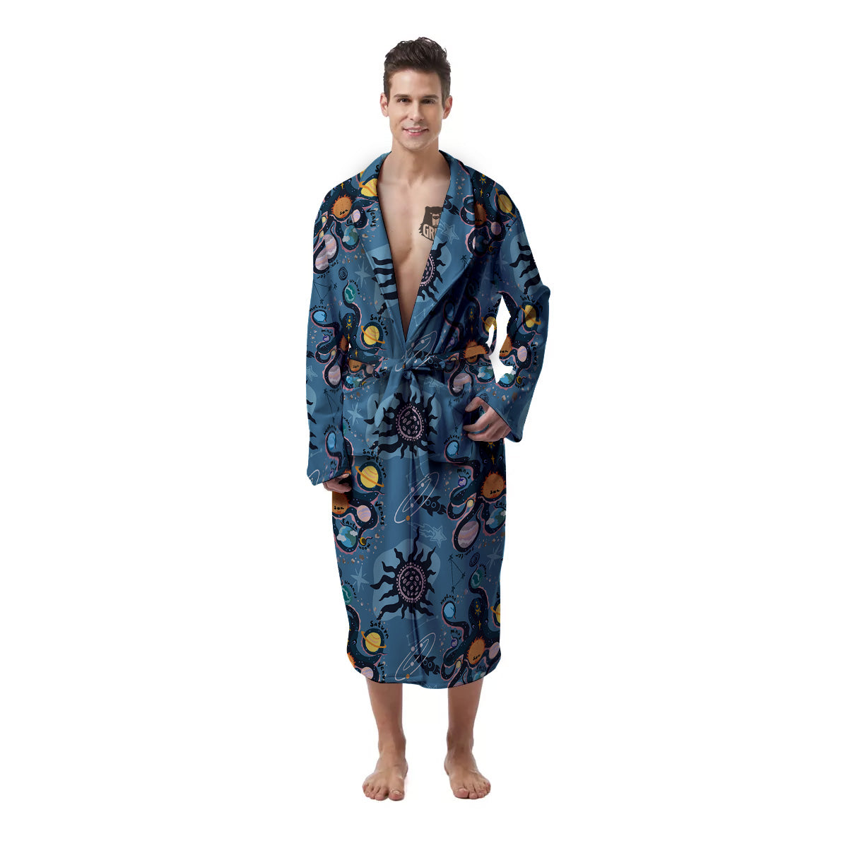 Alien On Planets Print Pattern Men's Robe-grizzshop