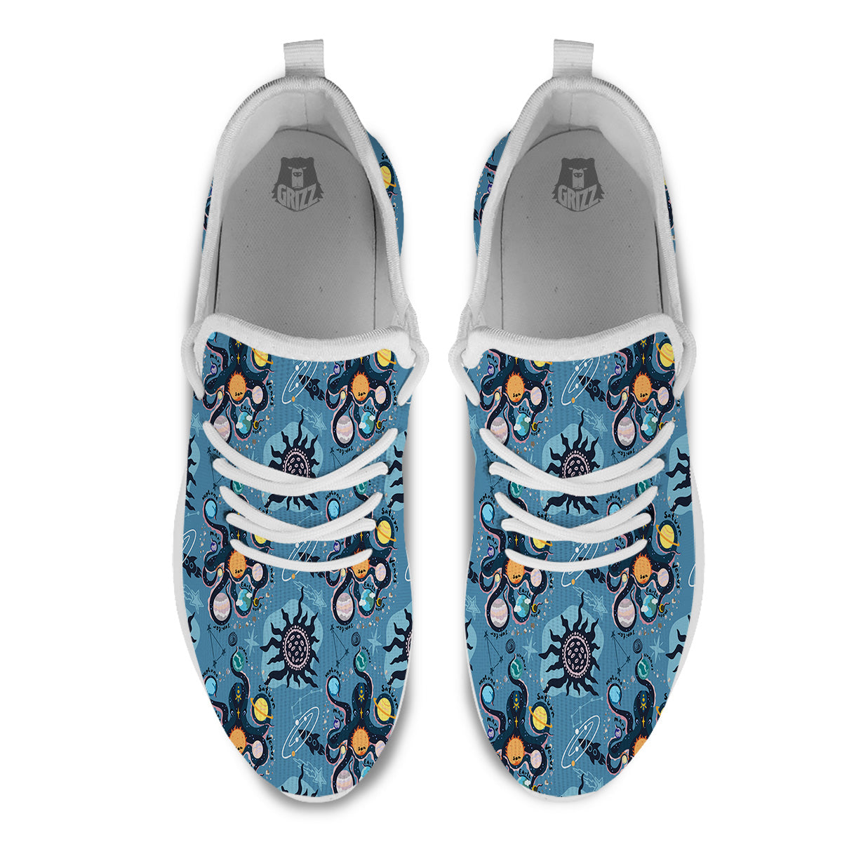 Alien On Planets Print Pattern White Athletic Shoes-grizzshop