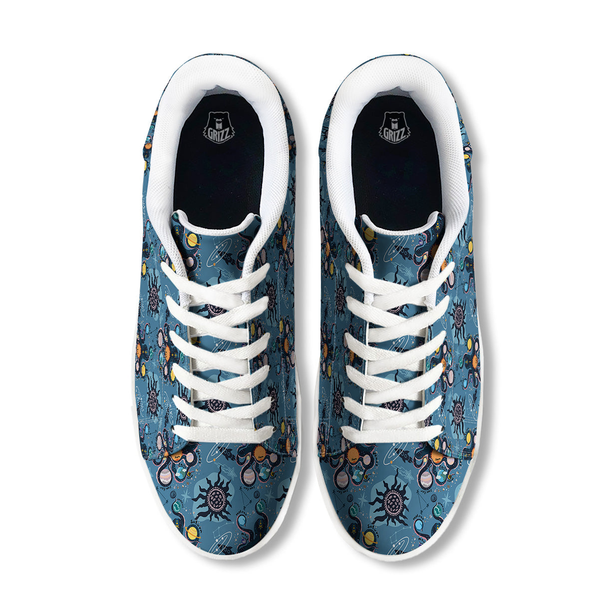 Alien On Planets Print Pattern White Low Top Sneakers-grizzshop