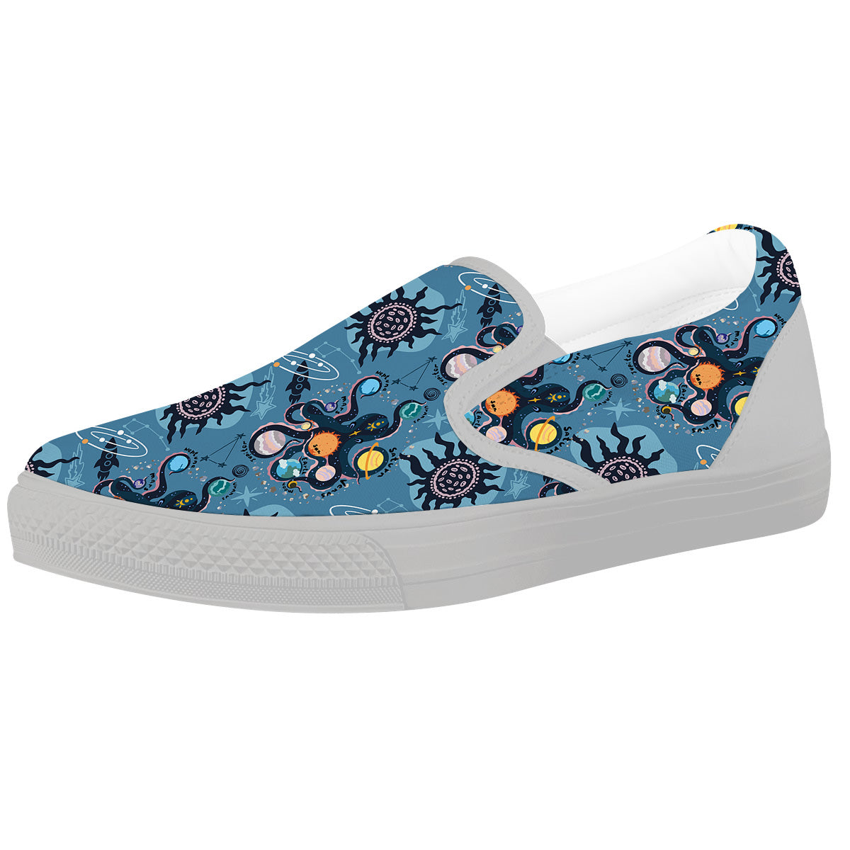 Alien On Planets Print Pattern White Slip On Shoes-grizzshop