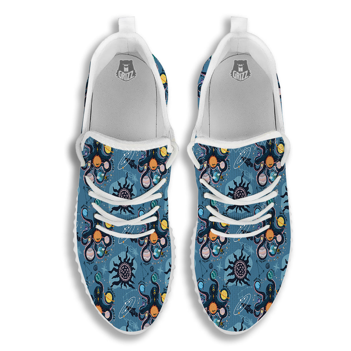 Alien On Planets Print Pattern White Walking Shoes-grizzshop