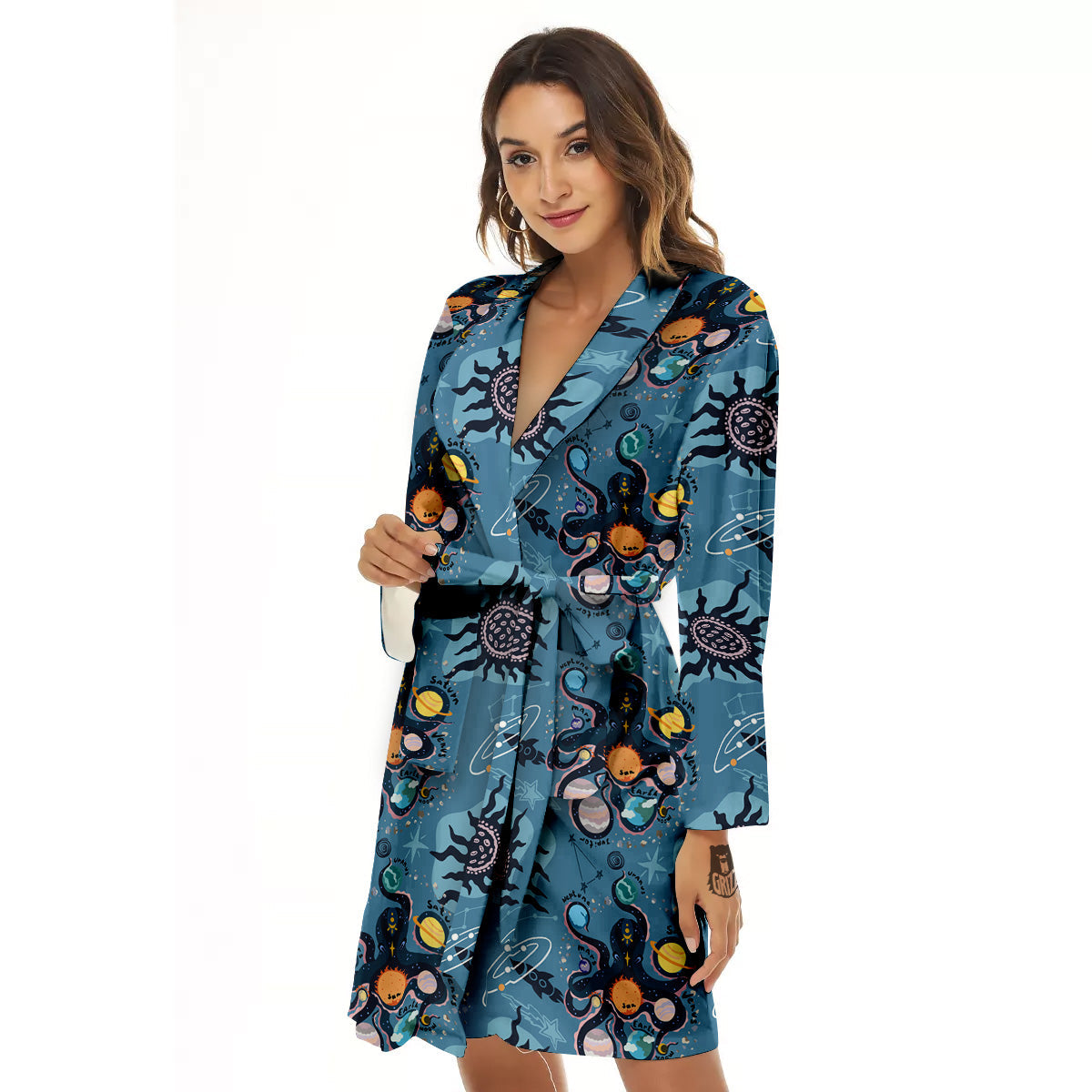 Alien On Planets Print Pattern Women's Robe-grizzshop
