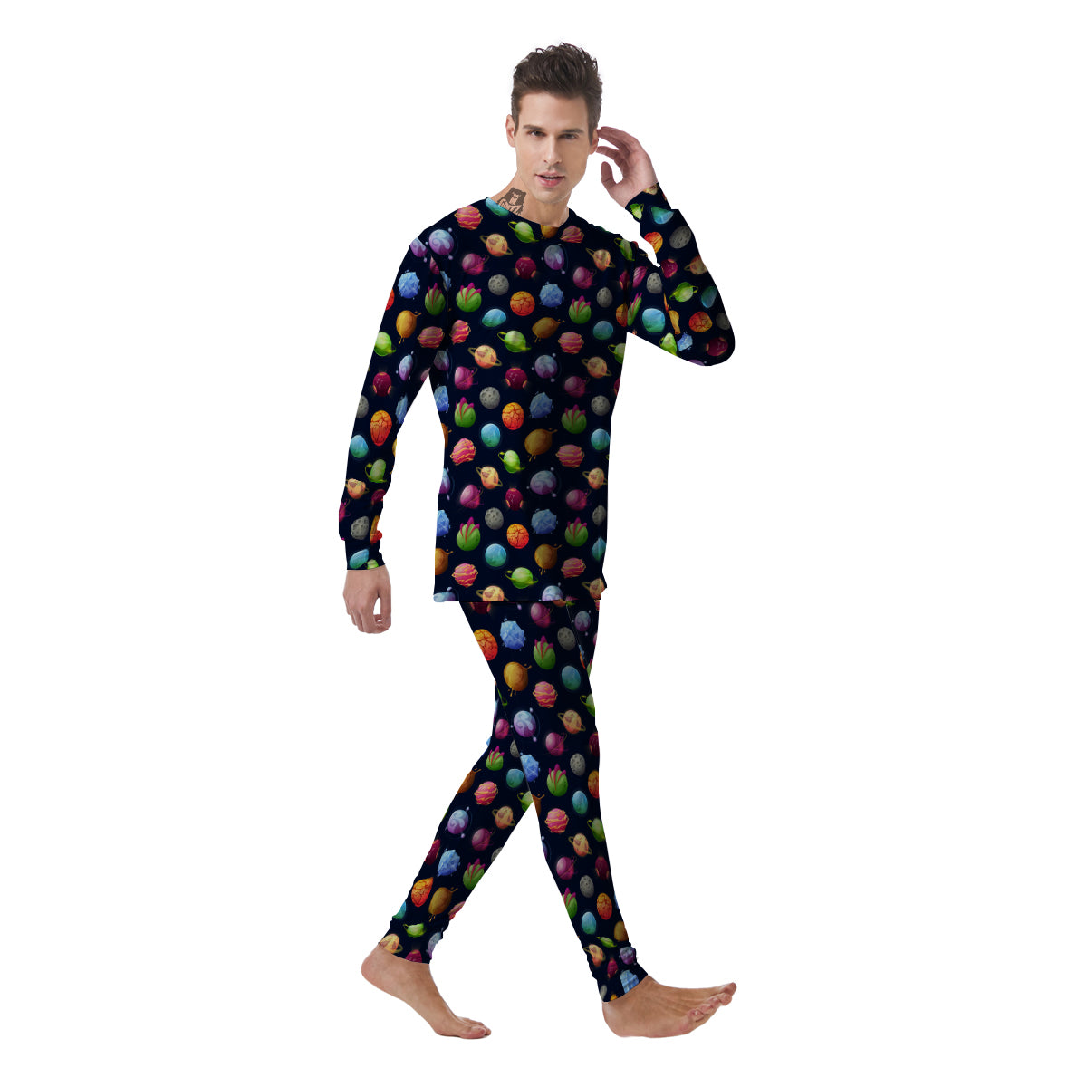 Alien Planets And Stars Print Pattern Men's Pajamas-grizzshop