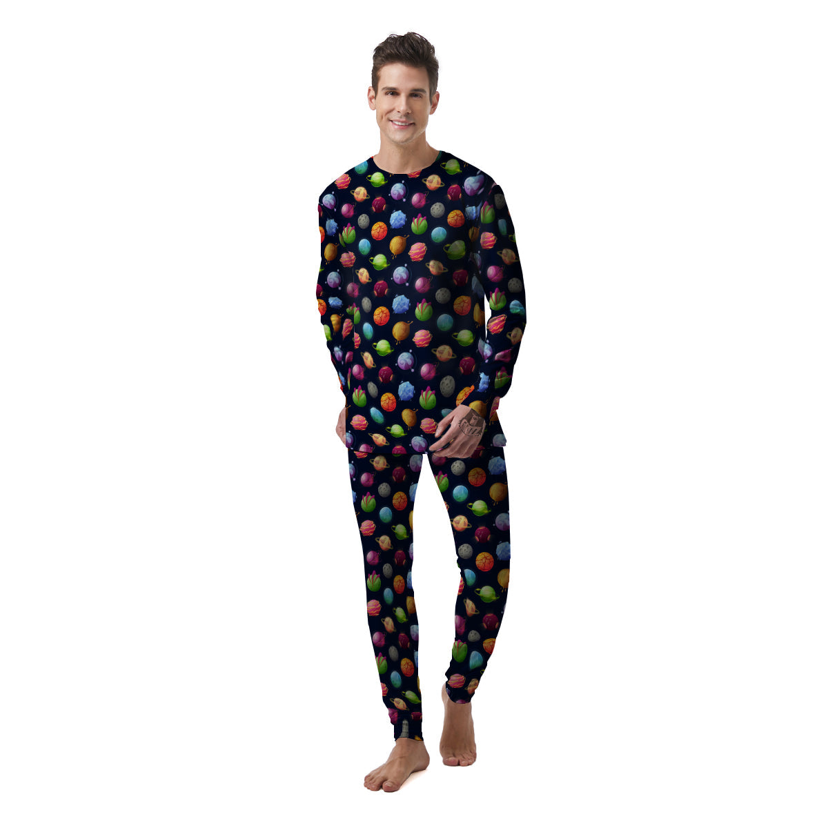 Alien Planets And Stars Print Pattern Men's Pajamas-grizzshop