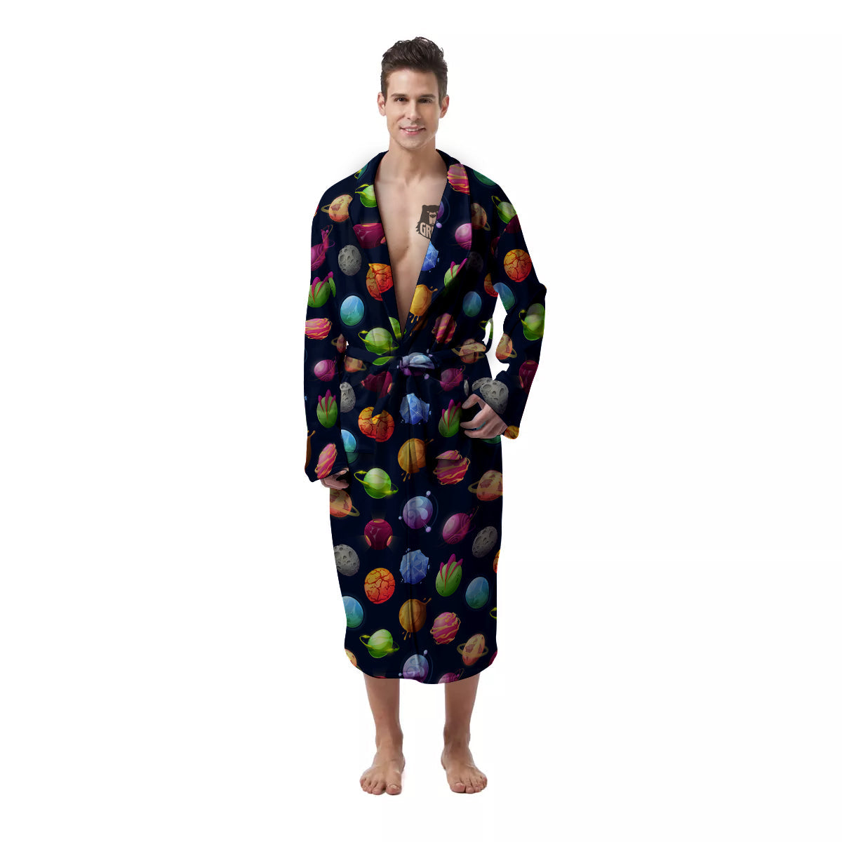Alien Planets And Stars Print Pattern Men's Robe-grizzshop