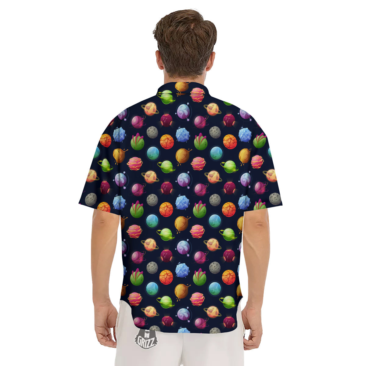 Alien Planets And Stars Print Pattern Men's Short Sleeve Shirts-grizzshop