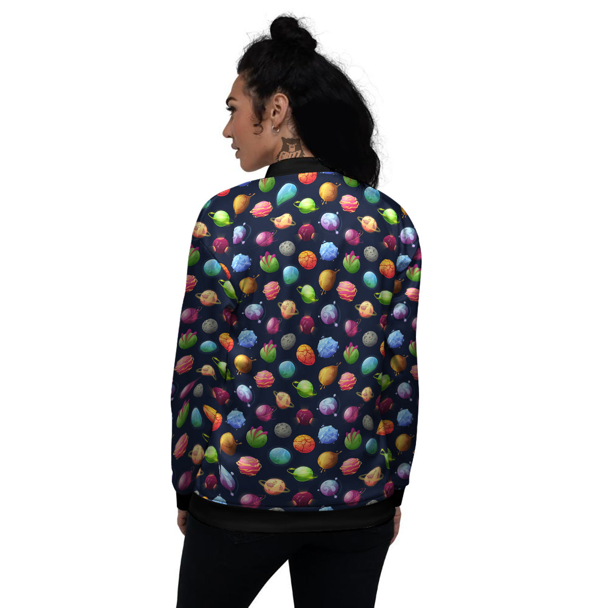 Alien Planets And Stars Print Pattern Women's Bomber Jacket-grizzshop