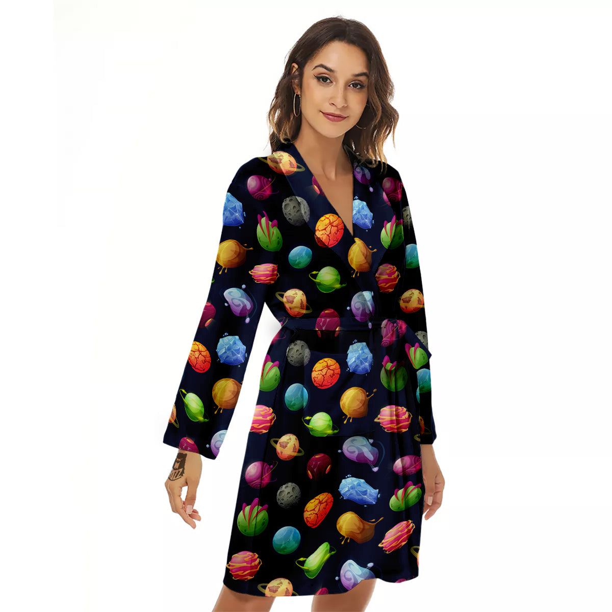 Alien Planets And Stars Print Pattern Women's Robe-grizzshop