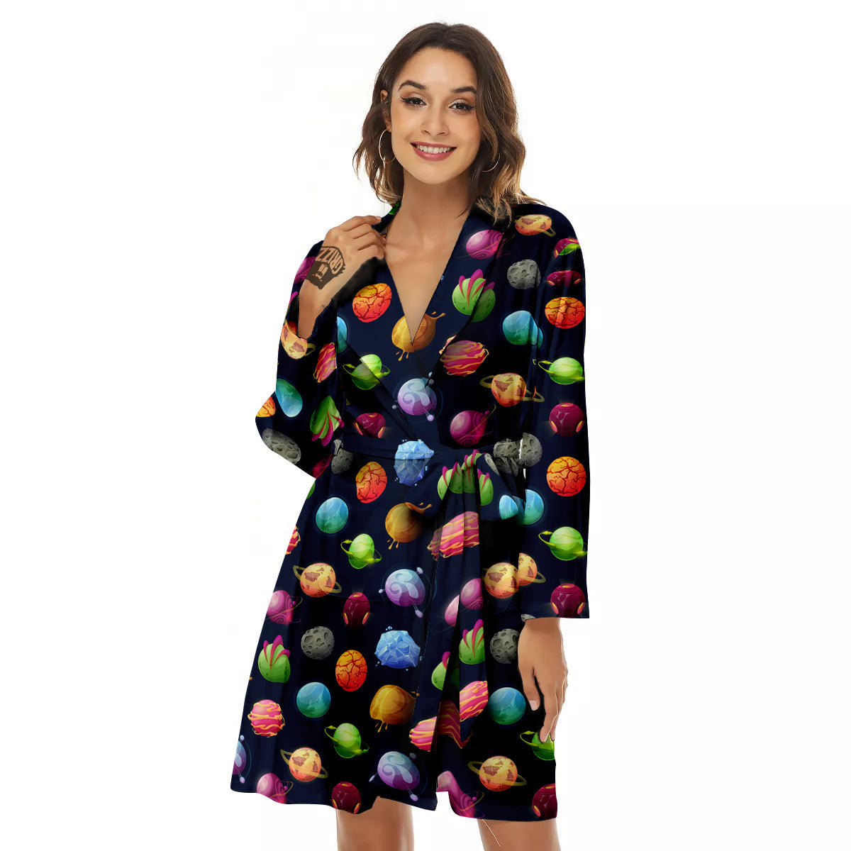 Alien Planets And Stars Print Pattern Women's Robe-grizzshop