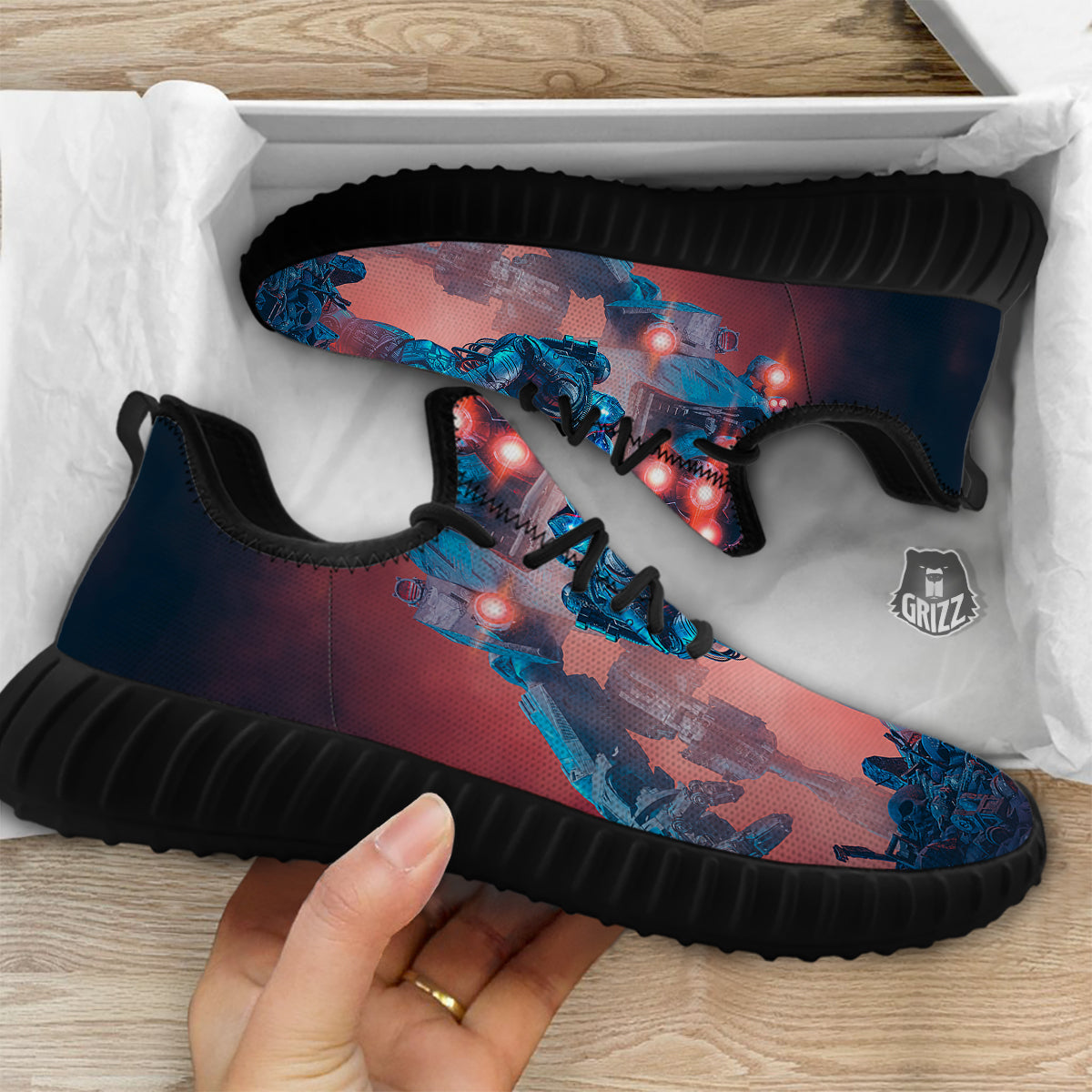 Alien Robot In the battlefield Black Walking Shoes-grizzshop