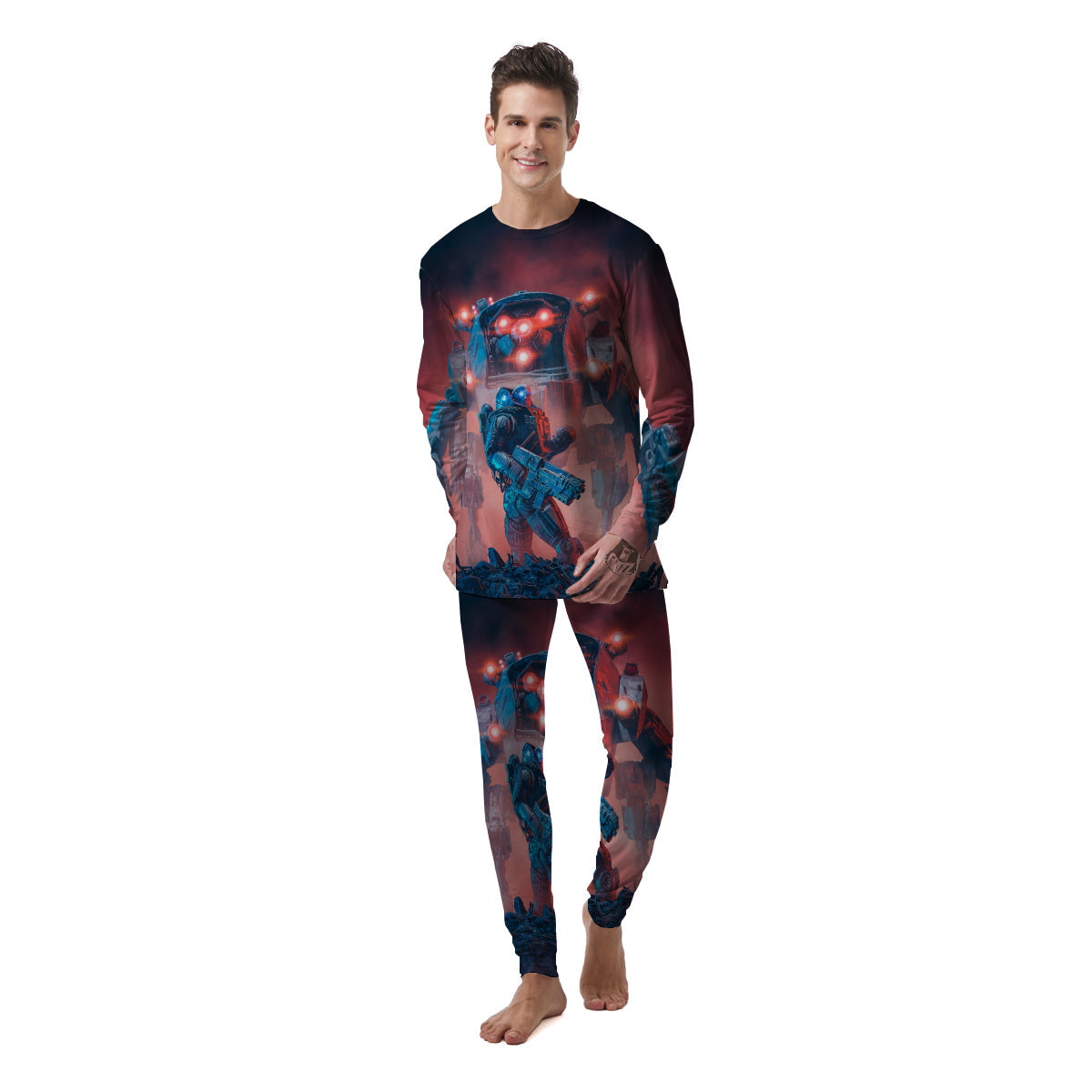 Alien Robot In the battlefield Men's Pajamas-grizzshop