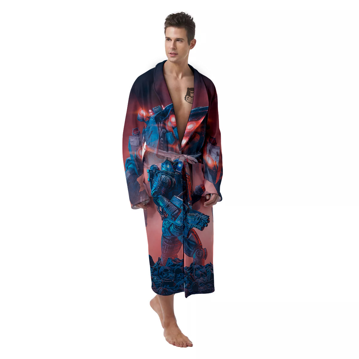 Alien Robot In the battlefield Men's Robe-grizzshop