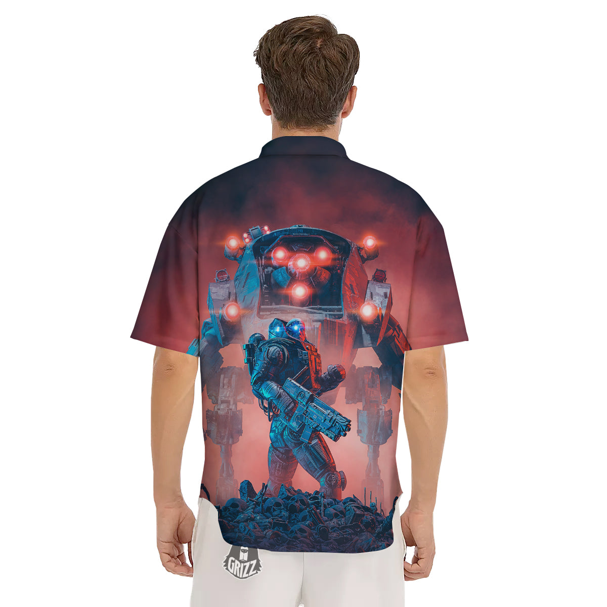 Alien Robot In the battlefield Men's Short Sleeve Shirts-grizzshop