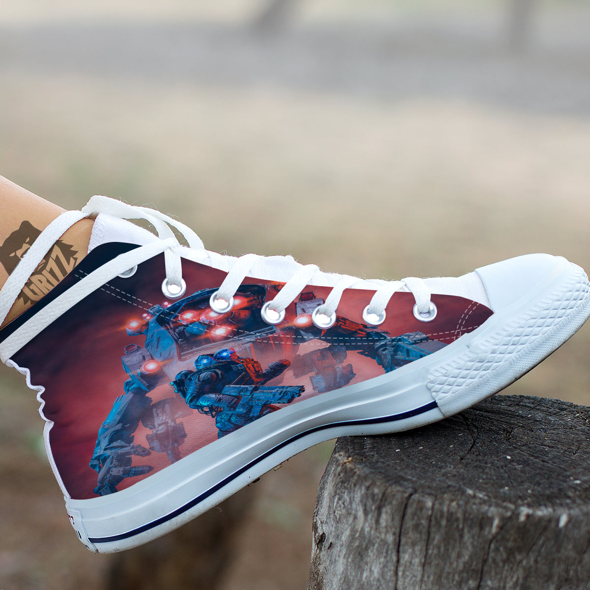 Alien Robot In the battlefield White High Top Shoes-grizzshop