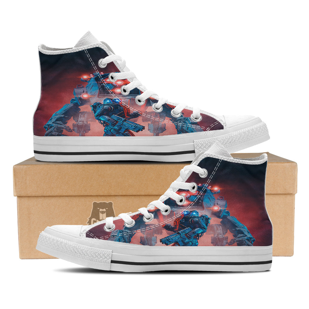 Alien Robot In the battlefield White High Top Shoes-grizzshop
