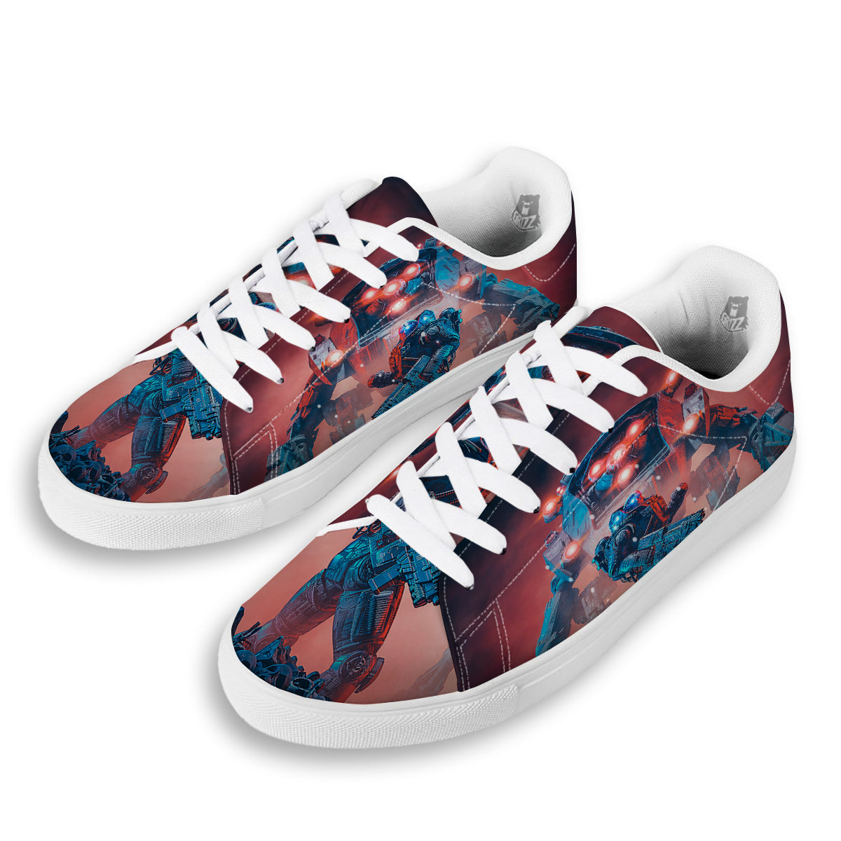 Alien Robot In the battlefield White Low Top Sneakers-grizzshop