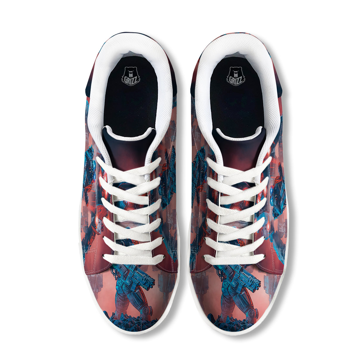Alien Robot In the battlefield White Low Top Sneakers-grizzshop