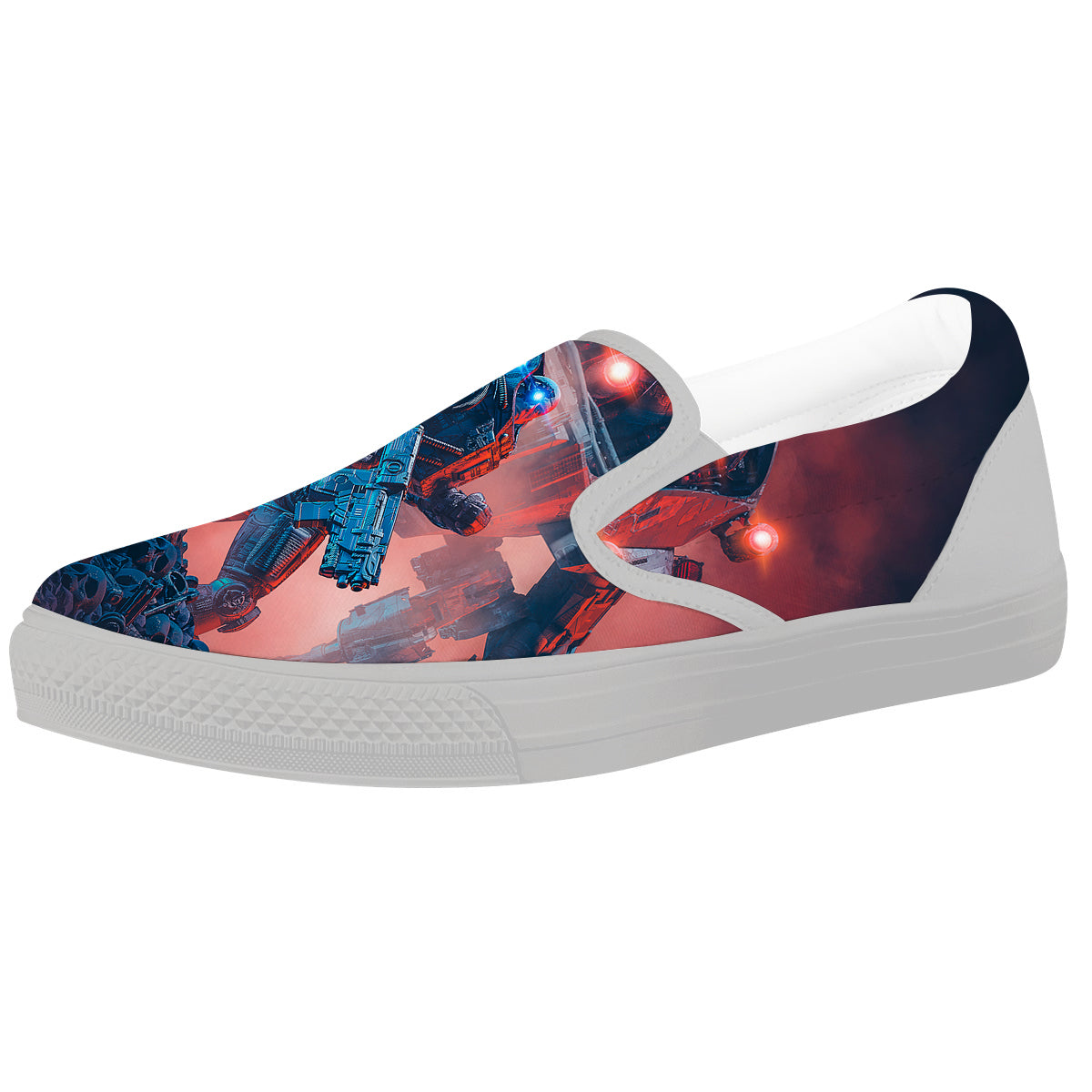 Alien Robot In the battlefield White Slip On Shoes-grizzshop