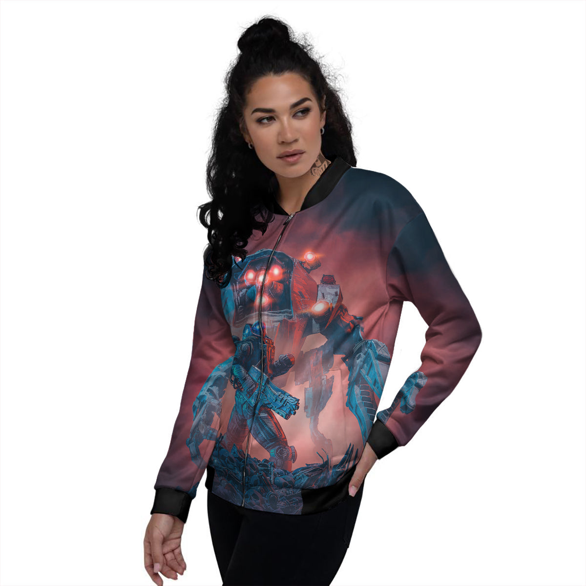 Alien Robot In the battlefield Women's Bomber Jacket-grizzshop