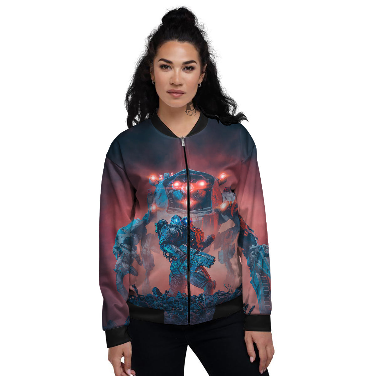 Alien Robot In the battlefield Women's Bomber Jacket-grizzshop