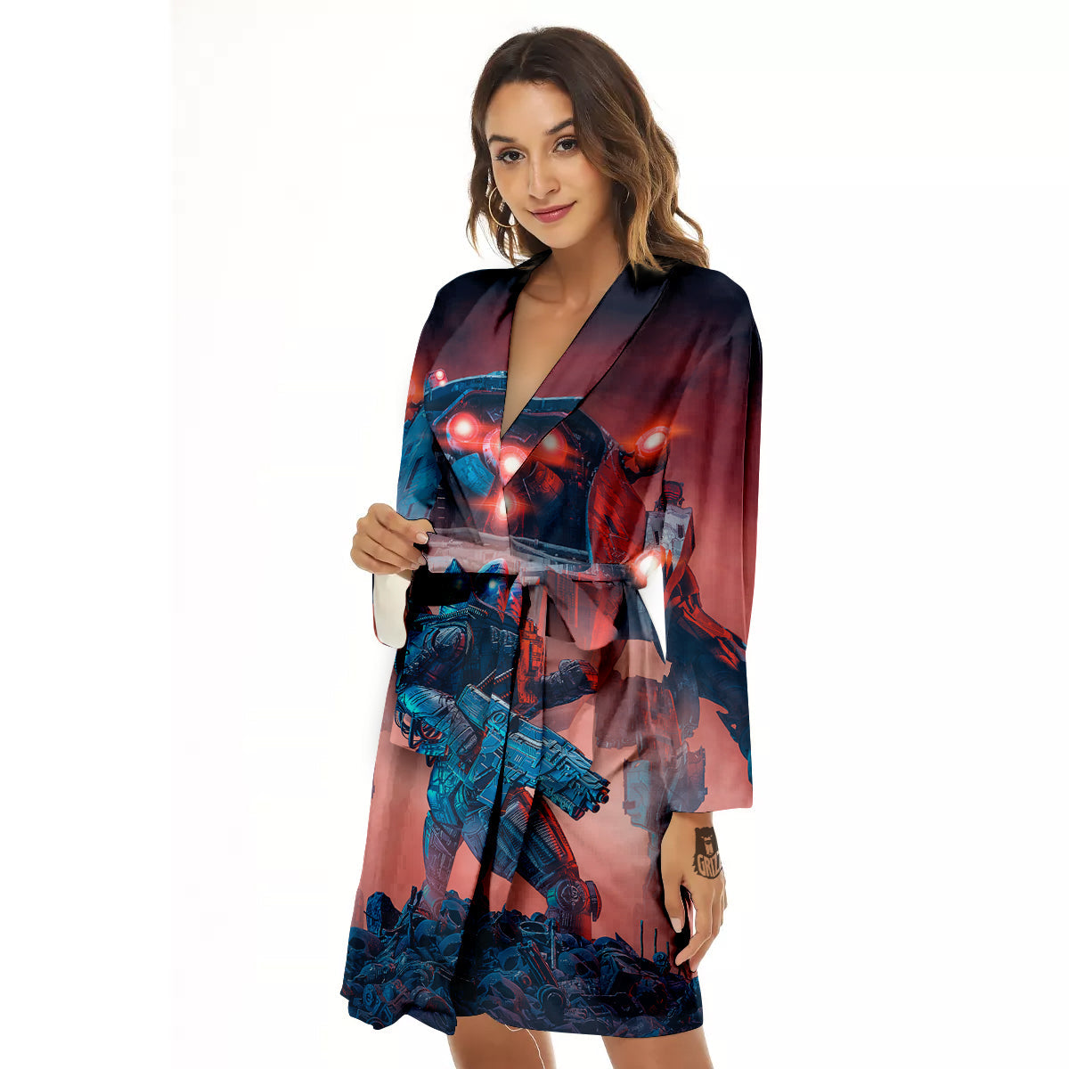 Alien Robot In the battlefield Women's Robe-grizzshop