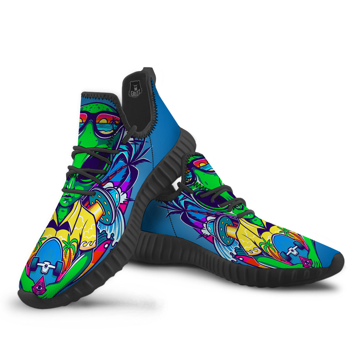 Alien Summer Beach Print Black Walking Shoes-grizzshop