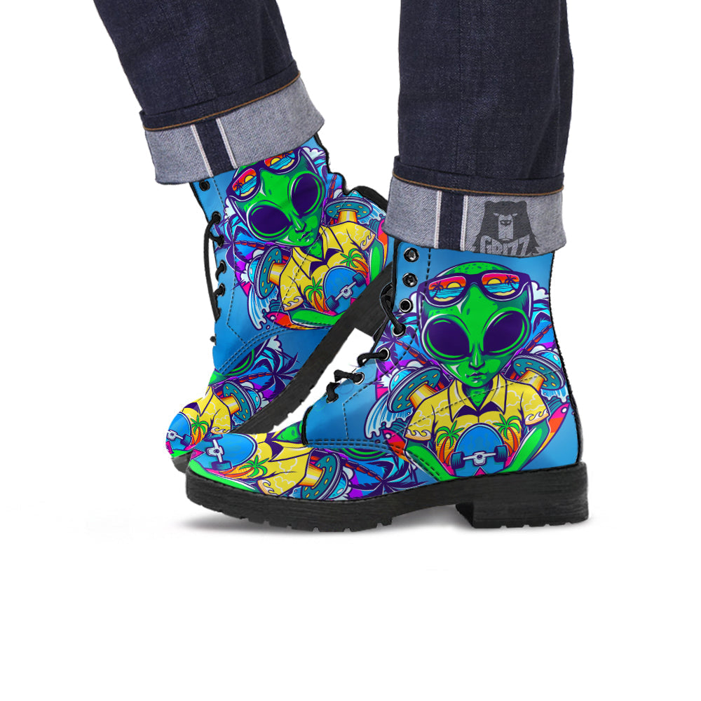 Alien Summer Beach Print Leather Boots-grizzshop