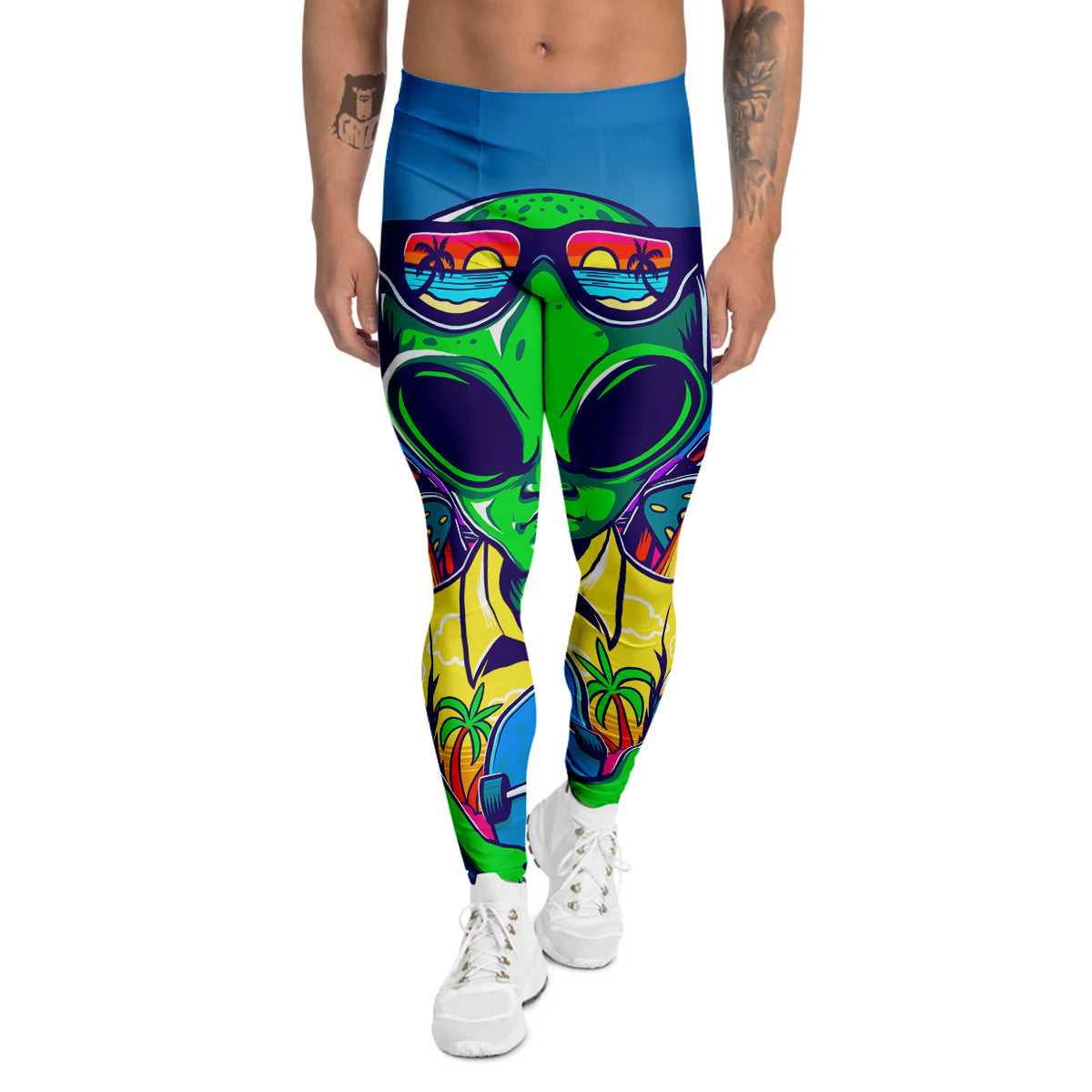 Alien Summer Beach Print Men's Leggings-grizzshop