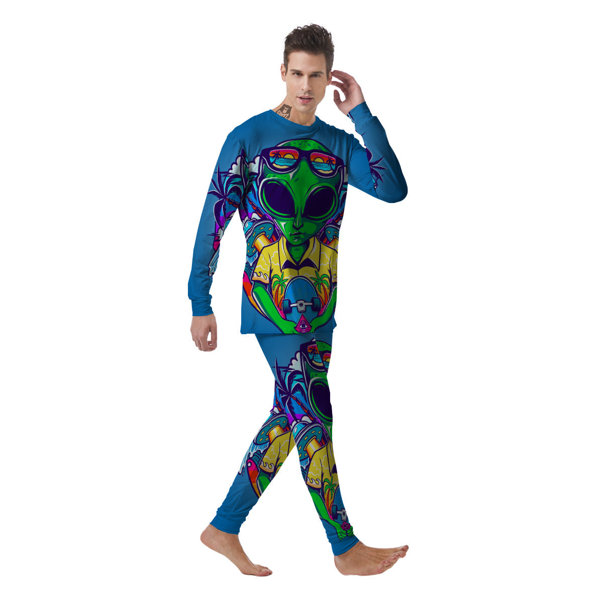 Alien Summer Beach Print Men's Pajamas-grizzshop