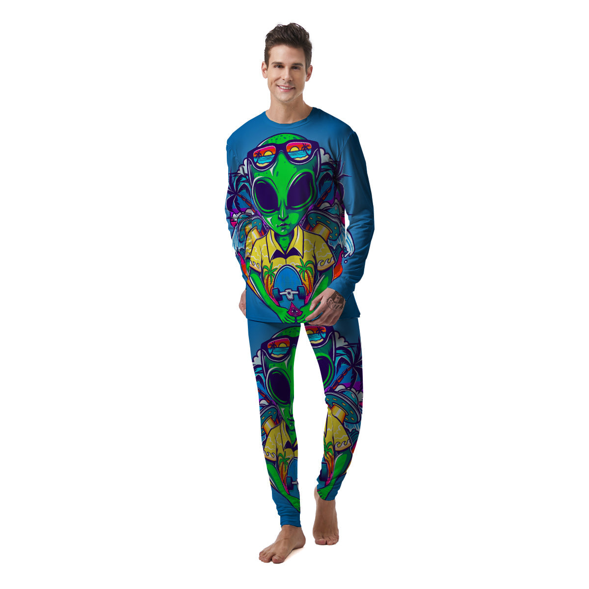 Alien Summer Beach Print Men's Pajamas-grizzshop