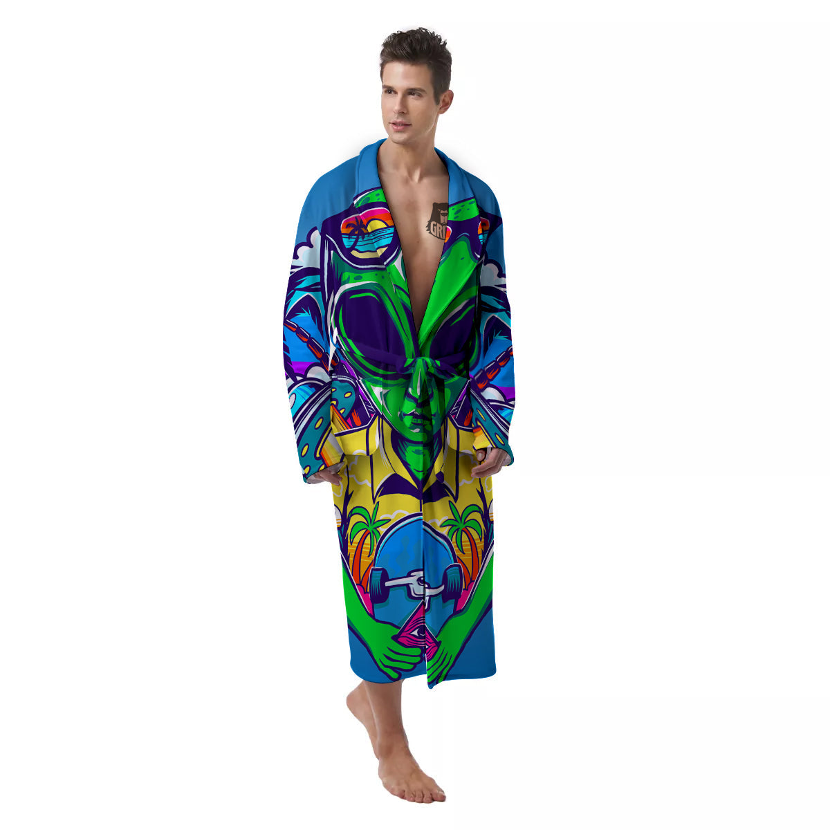Alien Summer Beach Print Men's Robe-grizzshop