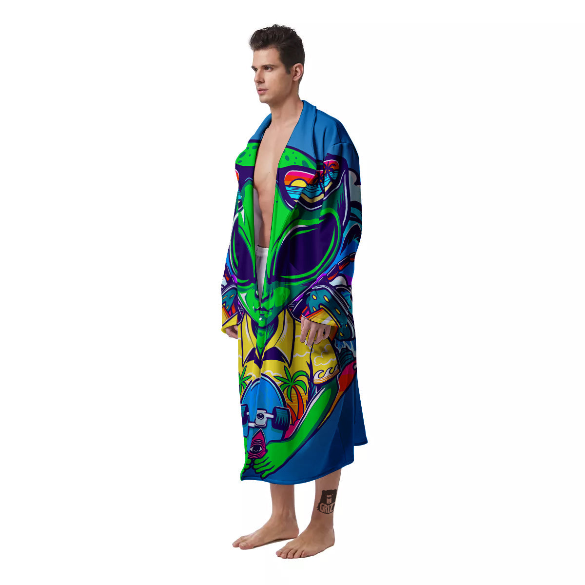 Alien Summer Beach Print Men's Robe-grizzshop